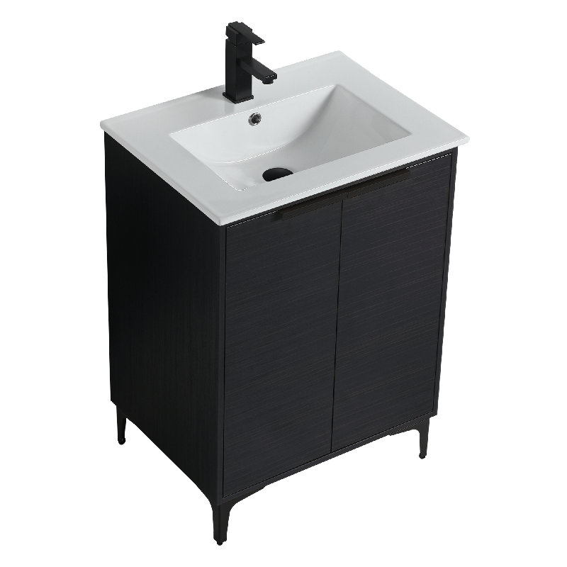 24'' Single Bathroom Vanity with Ceramic Top, Matte Black