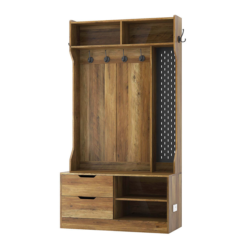 Hall Tree with 6 Hooks,Coat Hanger, Entryway Bench, Storage Bench,for Entrance, Hallwa,brown, Brown