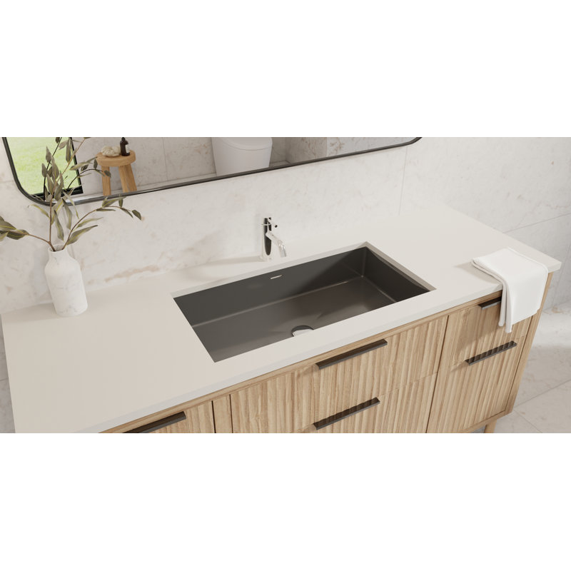 Lavabo de salle de bain encastrable en résine 31,4 po x 16,7 po Badeloft UB-05-L-GBLK, Noir lustré