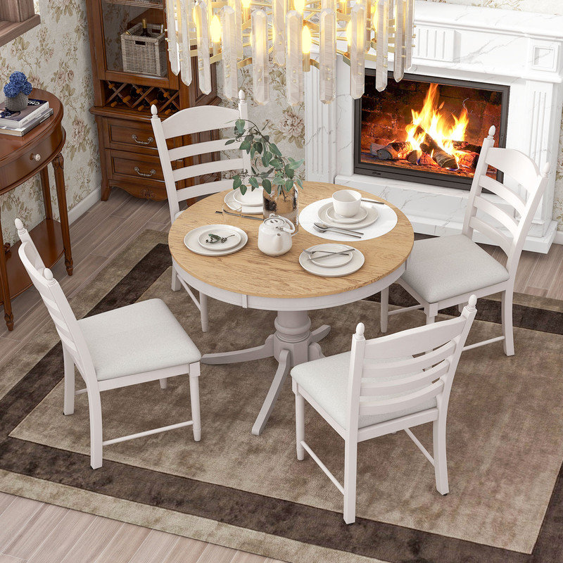 Amarion 4 - Person Extendable Solid Wood Top Pedestal Dining Set, Off White