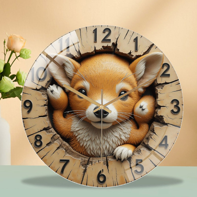 Corgi Dog Themed Wall Clock Decorative Home Art Art - 12'' Modern Glass Wall Clock