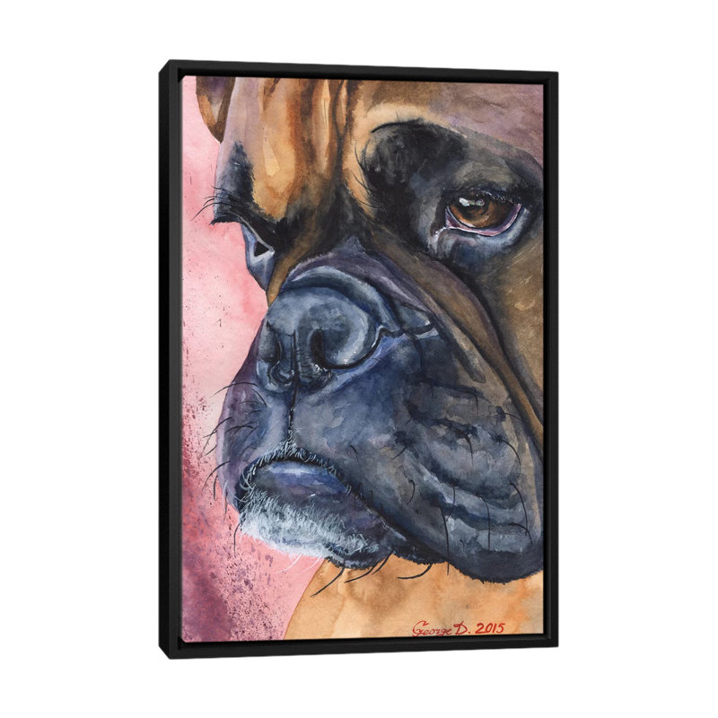 « boxer portrait », impression sur toile, H 26 po x l 18 po x P 1,5 po, Toile avec cadre noir, Pas de tapis