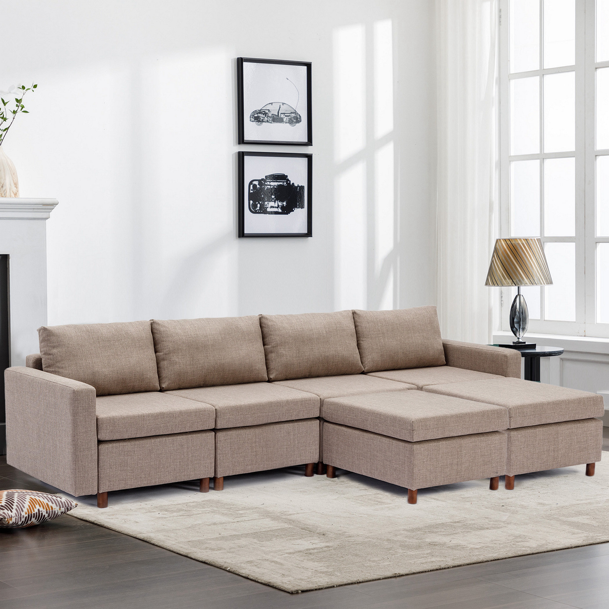 Latitude Run 4 Seat Module Sectional Sofa Couch With 2 Ottoman