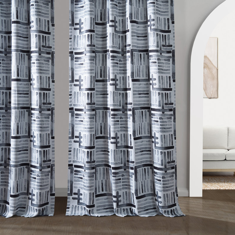 Modern Geometric Printed Room Darkening Curtains for Bedroom Singe Panel Drape, 50" W x 108" L, Hashtag Basic Black