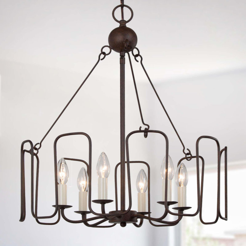 Lustre tambour 6 lumières Mid-Century, Brun