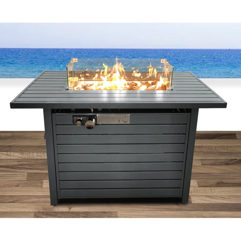 Foyer de table en acier au propane l 42 po x H 25 po avec couvercle - Jardin d'extérieur attrayant, style