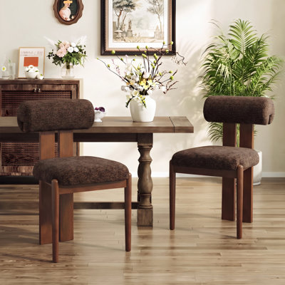 Modern Upholstered Dining Chairs with Rolled Back & Solid Wood Legs