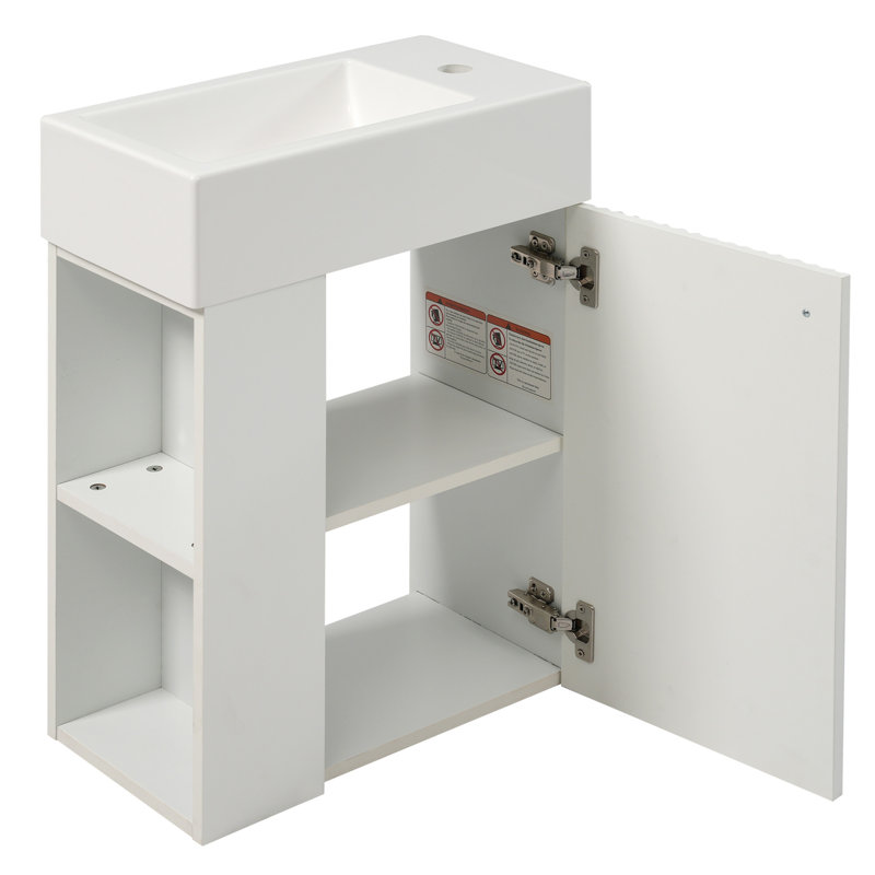 Meuble-lavabo flottant moderne de 18,5 po avec lavabo en résine - parfait pour les petites salles de bain, rangement à gauche