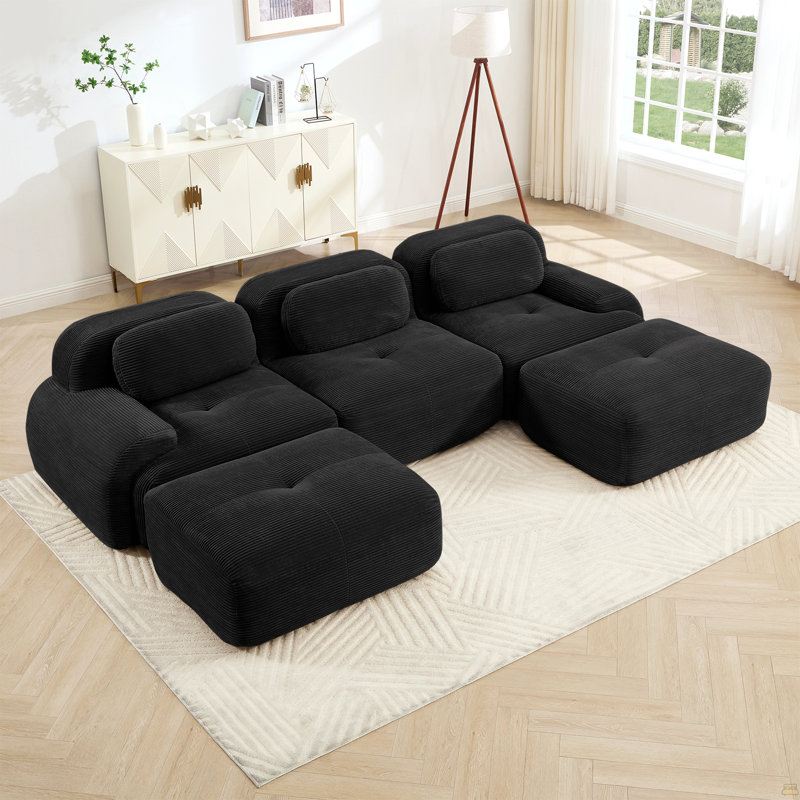 Canapé modulaire en U, 3, 27,5 po H x 116,1 po L x 69,2 po P, Noir