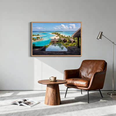 Toile tropicale avec piscine à débordement et lagon turquoise