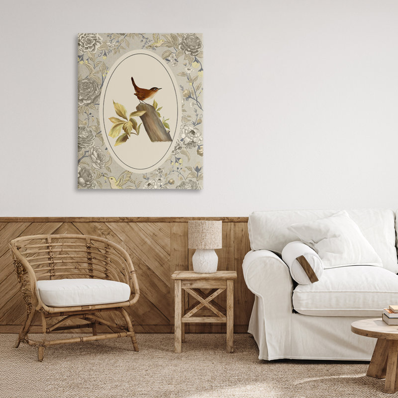Oiseau perché et toile peinte, design par Radhika Modi, H 30 po x l 24 po