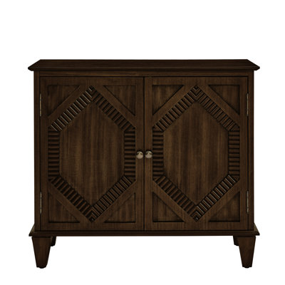 Buffet Mid-Century moderne en noyer de 33,6 po, rangement pour hall d'entrée avec détails géométriques - tablette réglable, buffet à faible entretien, salle à manger symétrique P2, pieds