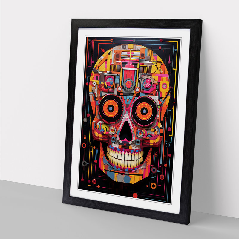 Sugar Skull Constructivism - Single Picture Frame Print on Wood, Black, 34" H x 25" W x 2" D