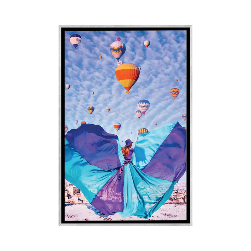 « Blue Butterfly » par Hobopeeba-impression d’art graphique, Toile avec cadre argenté, Pas de tapis