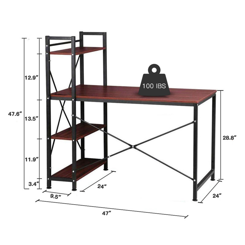 119.38cm Rectangle Writing Desk, Reddish Brown/Black