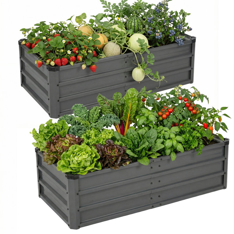  Lit surélevé galvanisé 4 pi x 2 pi x 1 pi pour l'extérieur avec tiges de soutien et gants pour planter des fleurs, des légumes et du gris