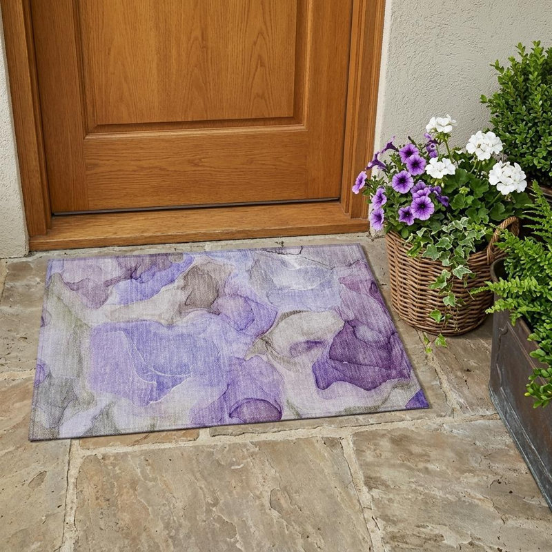 Tapis extérieur lavable antidérapant 2 pi x 3 pi gris et mauve
