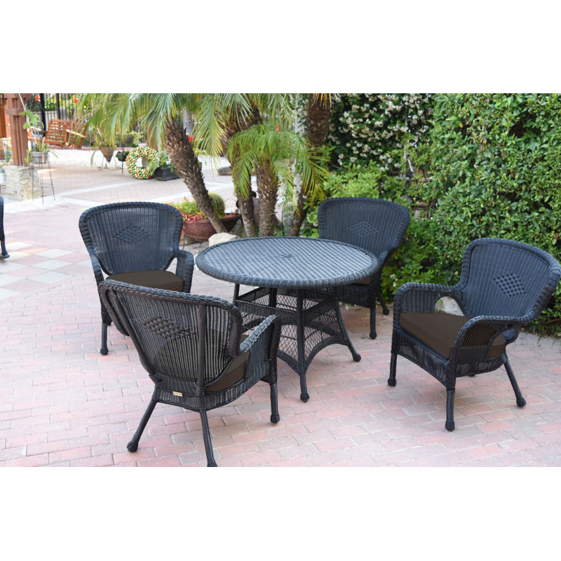 Batchelder 4 - Person Wicker Patio Dining Set with Round Table, Brown, Black