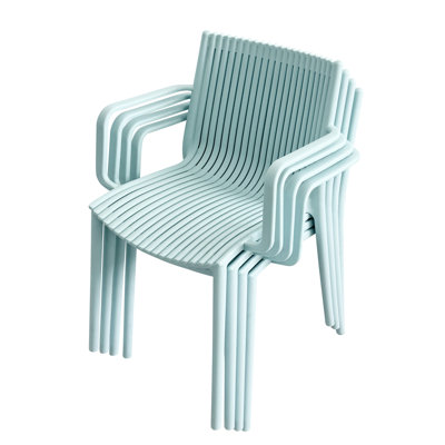 4 fauteuils empilables en plastique toutes saisons avec abat-jour bleu, capacité de charge élevée, patins antidérapants
