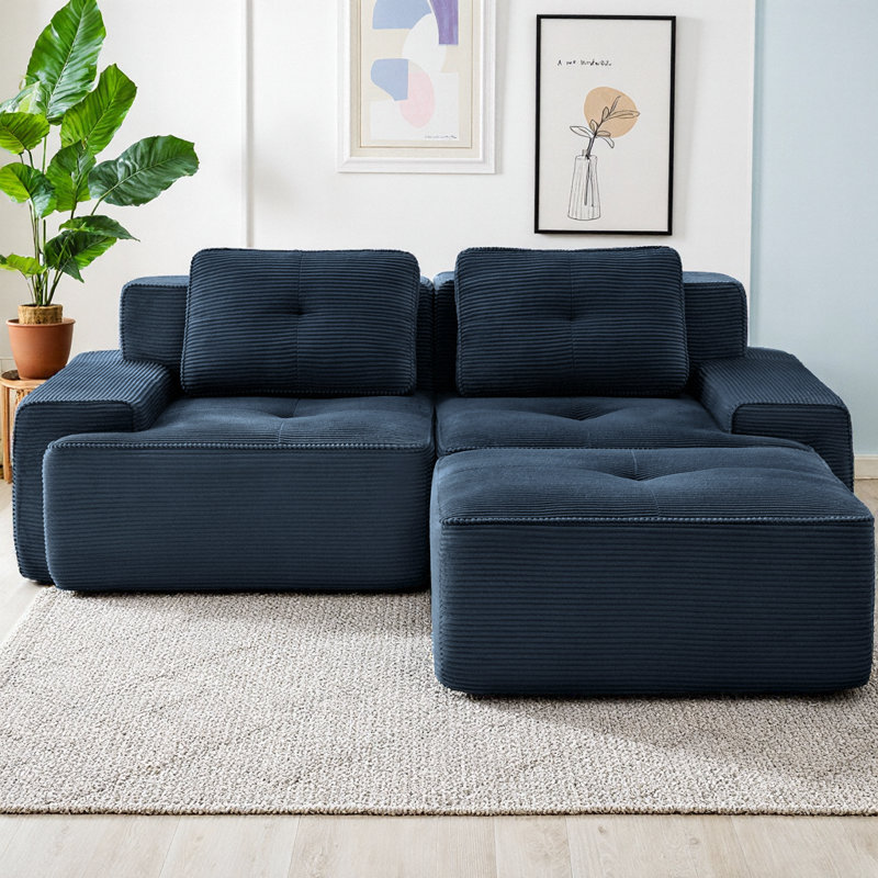 Canapé d'angle modulaire moderne Ironwood de 82 po en forme de L avec pouf amovible, revêtement en velours côtelé haut de gamme, canapé 2 places avec assise profonde, design capitonné et base antidérapante, aucun assemblage requis