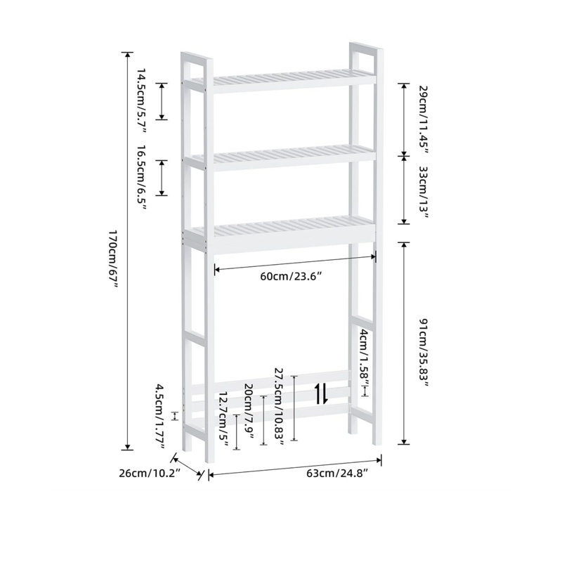 Bamboo Freestanding Over the Toilet Storage, White