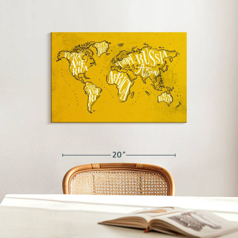 Carte du monde jaune Aliaz, H 16 po x l 24 po