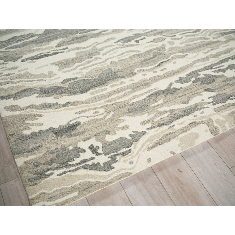 Cortero Hand Tufted Wool Abstract Area Rug, Rectangle 10' x 14', Gray/Ivory