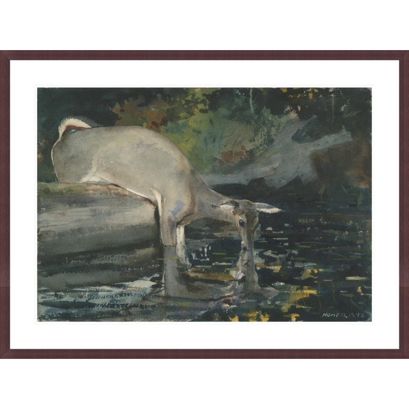 «Deer Dr potable» par Winslow Homer - impression giclée encadrée, H 31,29 po x l 41,5 po