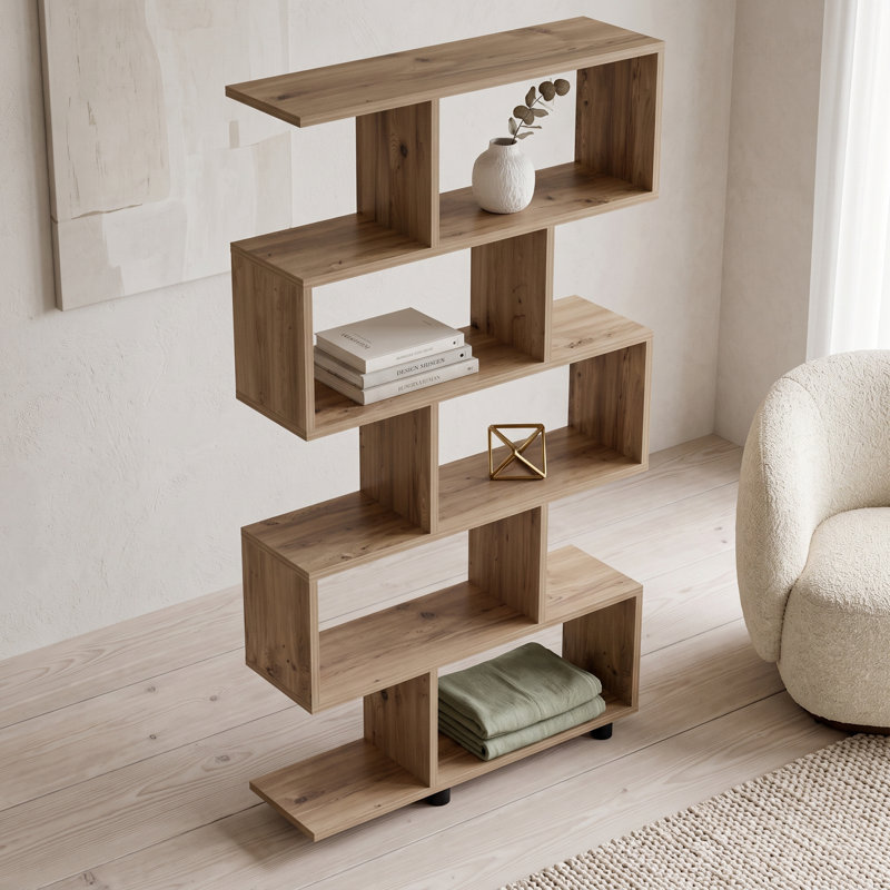 Geometric Minimalist 10 Shelves Bookcase, Light Brown