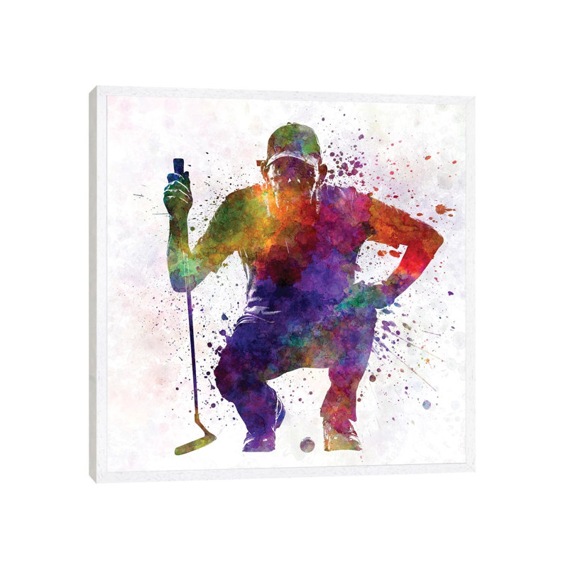 Golfer Crouching Silhouette I by Paul Rommer - Painting on Canvas, 66.04 cm H x 66.04 cm W, White Framed