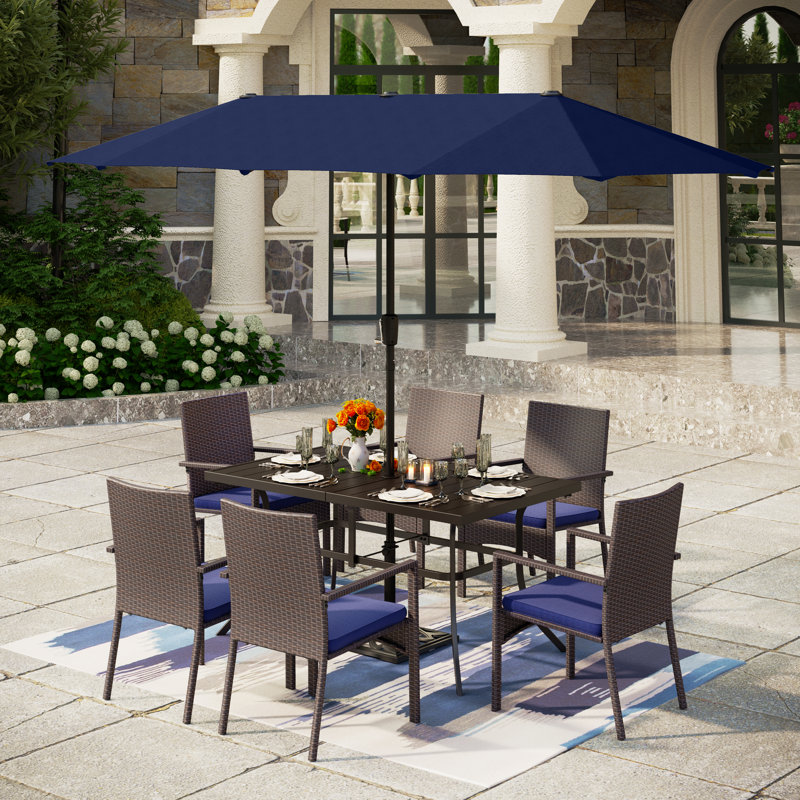 Alyah 6 - Person Patio Dining Set with Rectangular Table , Cushions Included