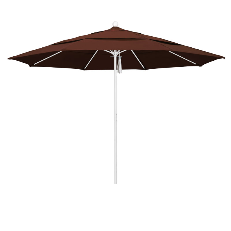 Parasol de marché 11 pi Silva, Blanc mat, Toile Sunbrella® brun baie