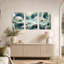 Ensemble de 3 toiles murales abstraites aux formes organiques 3D turquoise et blanches-2081321602