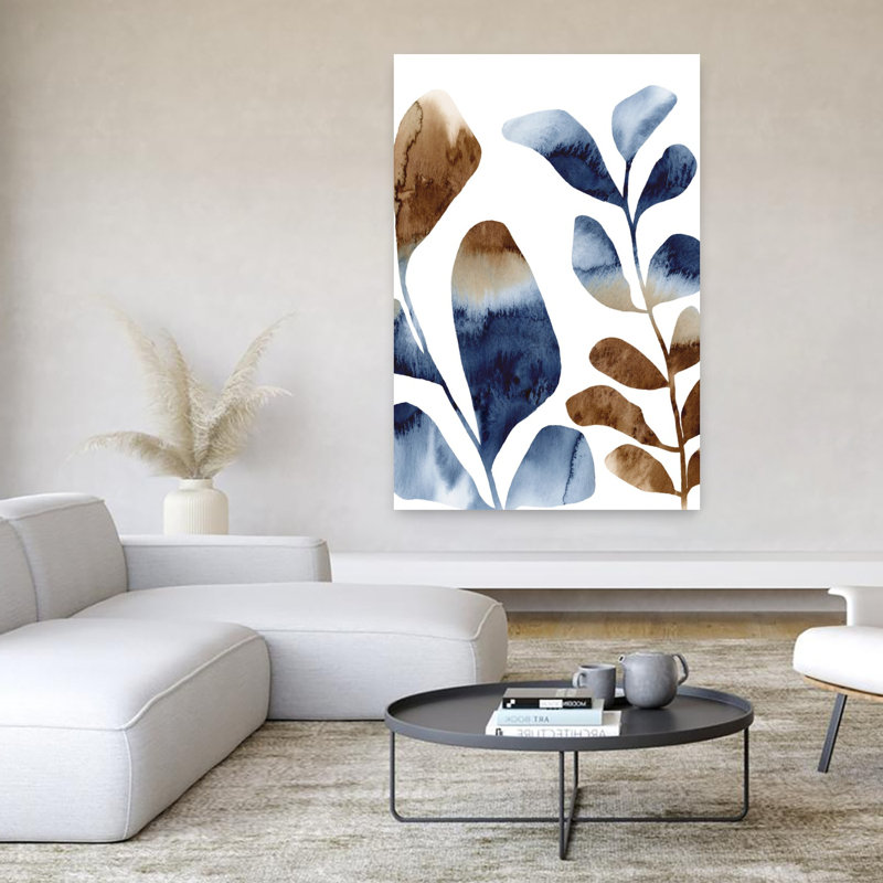 Aquarelle, feuilles, brun, 1, abstrait, contemporain, nature élégante, 60" H x 40" W
