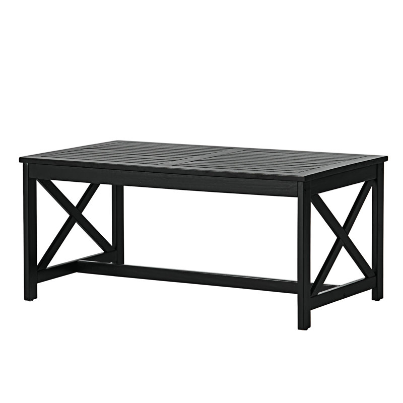 Black Acacia Wood Outdoor Rectangle Coffee Table
