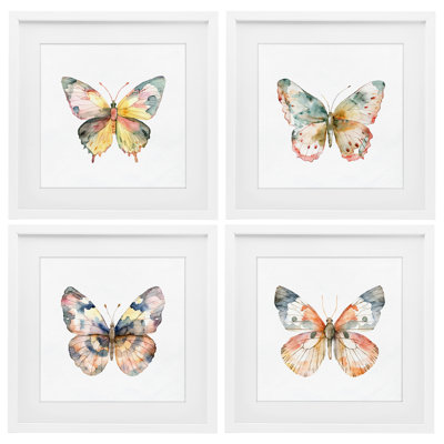 «Watercolor Butterfly Forms», ensemble de 4 reproductions encadrées sous verre, par Kim Allen