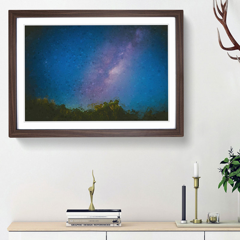 Milky Way over the Trees - Picture Frame Graphic Art Print, 48cm H x 65cm W x 2cm D, Walnut Framed