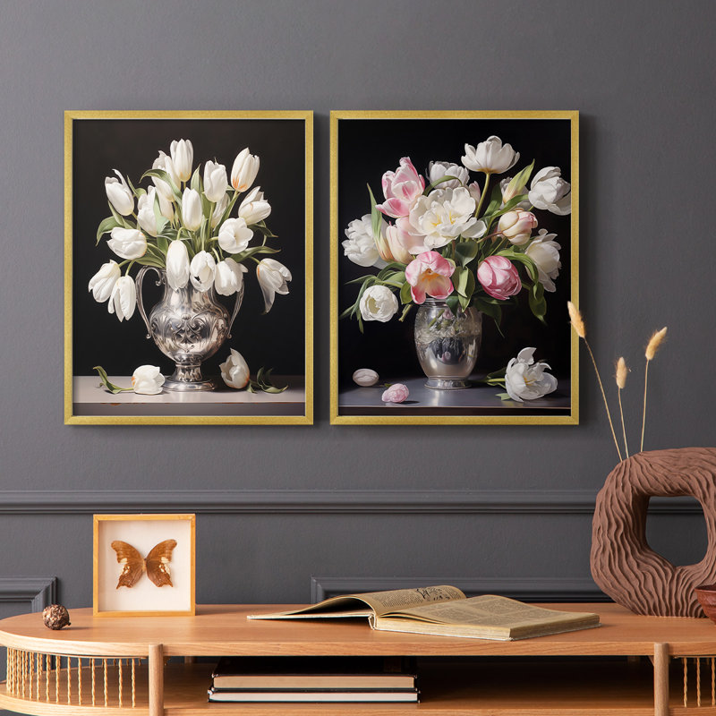 «FLORAL Series DCCIV», reproduction encadrée de qualité supérieure - prête à être accrochée - aucun clou requis - aucun clou requis