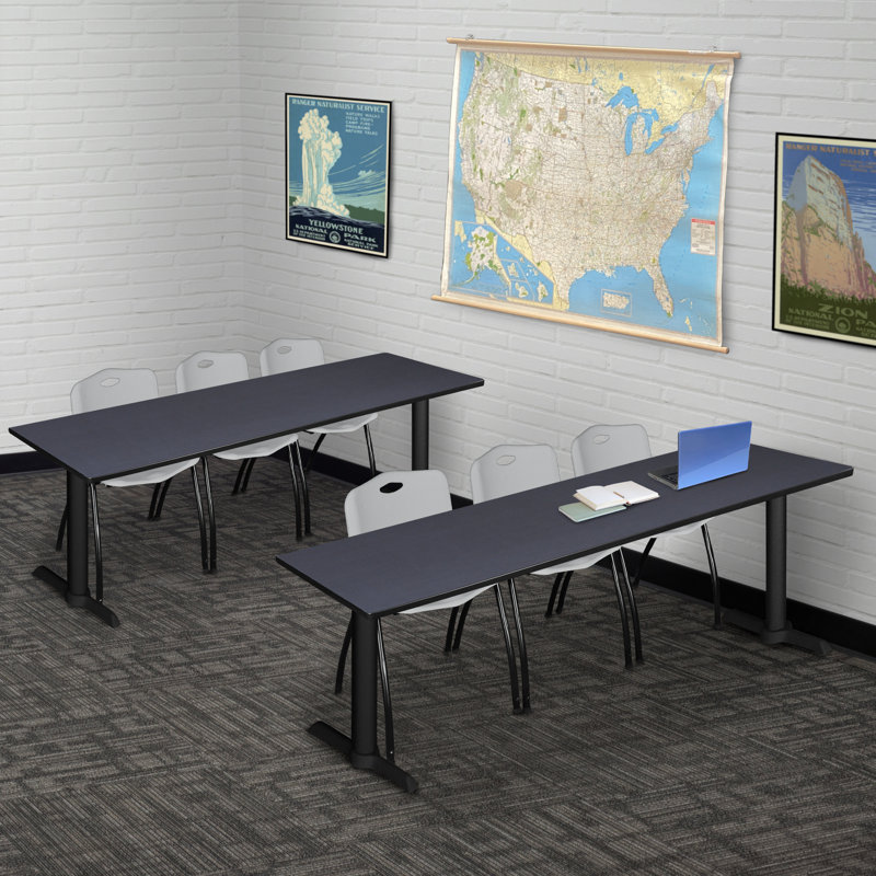 Table de formation Neyland Cain T-Base et 3 chaises empilables, Gris, Gris