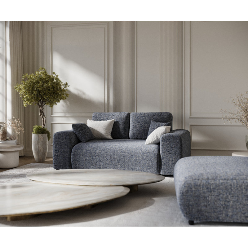 Two-seater square arms loveseat sofa, Navy