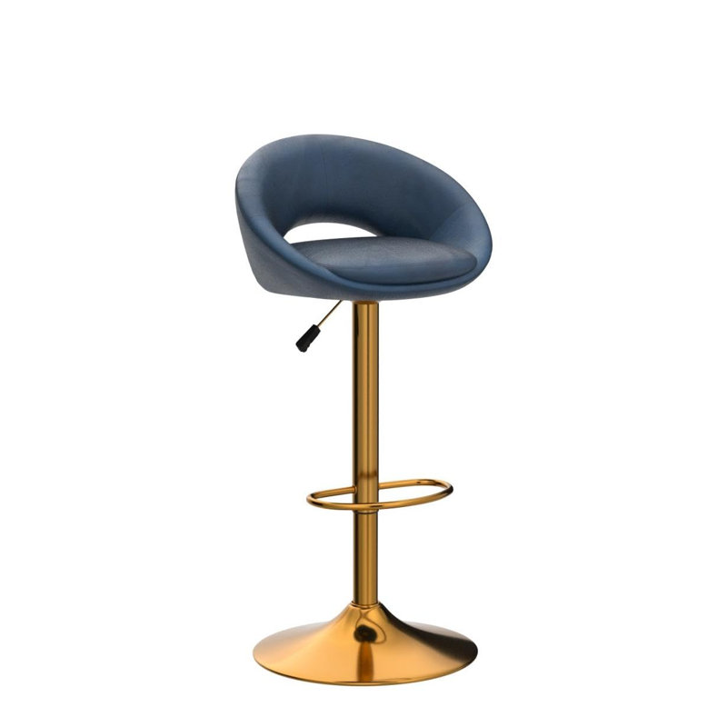 Abigale Upholstered Adjustable Height Bar Stool, Blue