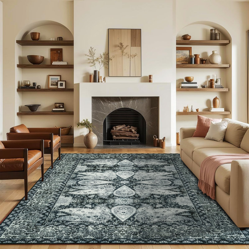 Fillender Large Oriental Floral Living Room Rug Washable Bedroom Rug Non-Slip Colorful Vintage Accent Floor Carpet For Home Decor