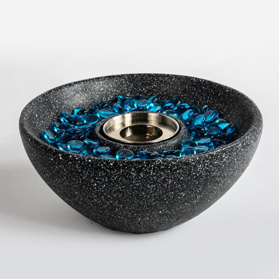 Portable Ethanol Fireplace - Black Tabletop Fire Pit With Concrete And Steel Burn Cup Properties