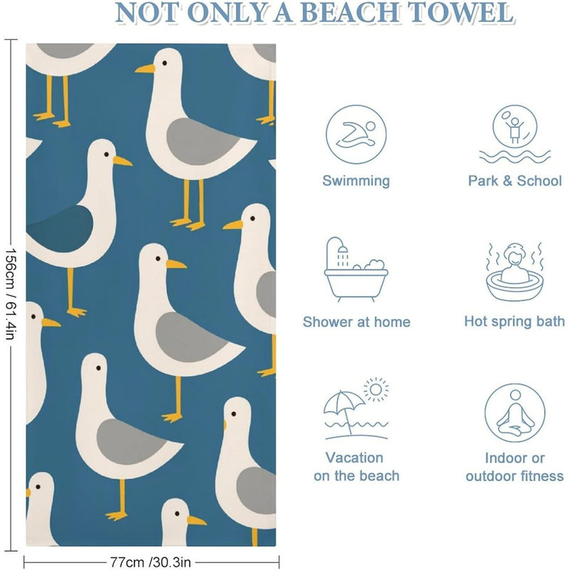 Blue Seagull Quick Dry Microfiber Beach Towel 32"x63" Sand Free Bath Towel | Highly Absorbent Soft Towels for Pool, Travel, Swim, Sports