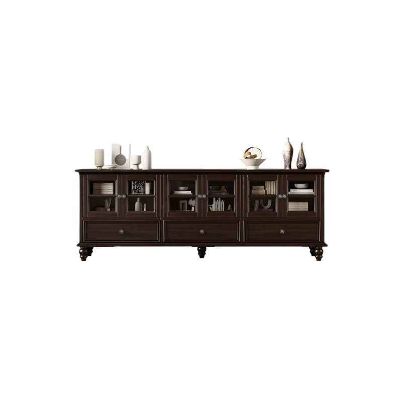 Meuble télé en bois massif, Noir noyer, H 25,59 po x l 86,61 po x P 16,53 po