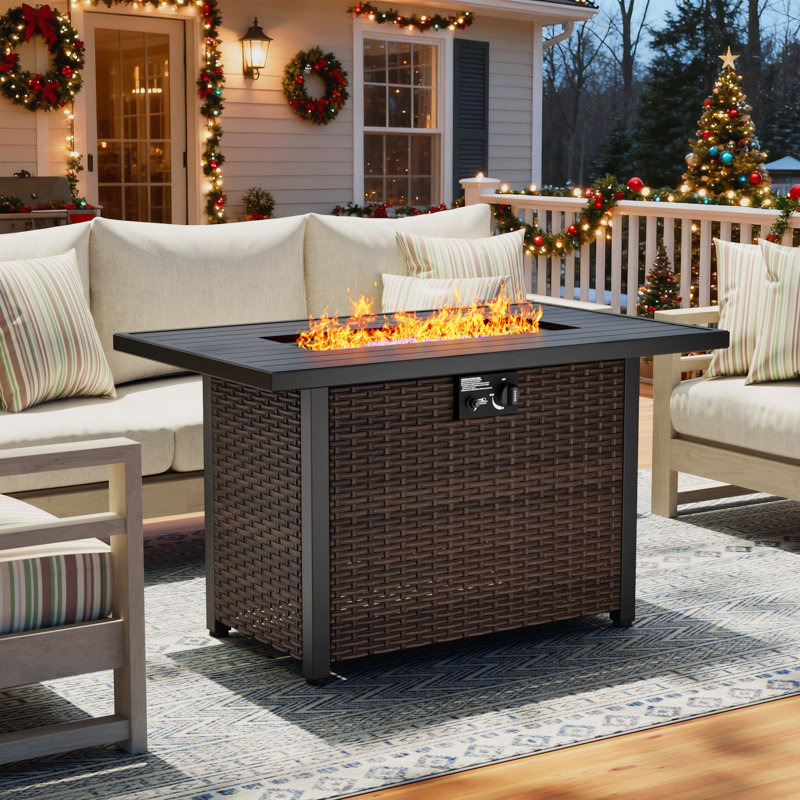 25" H x 27"W Outdoor Fireplace 50000 BTU Propane Gas Fire Pit Table, Brown