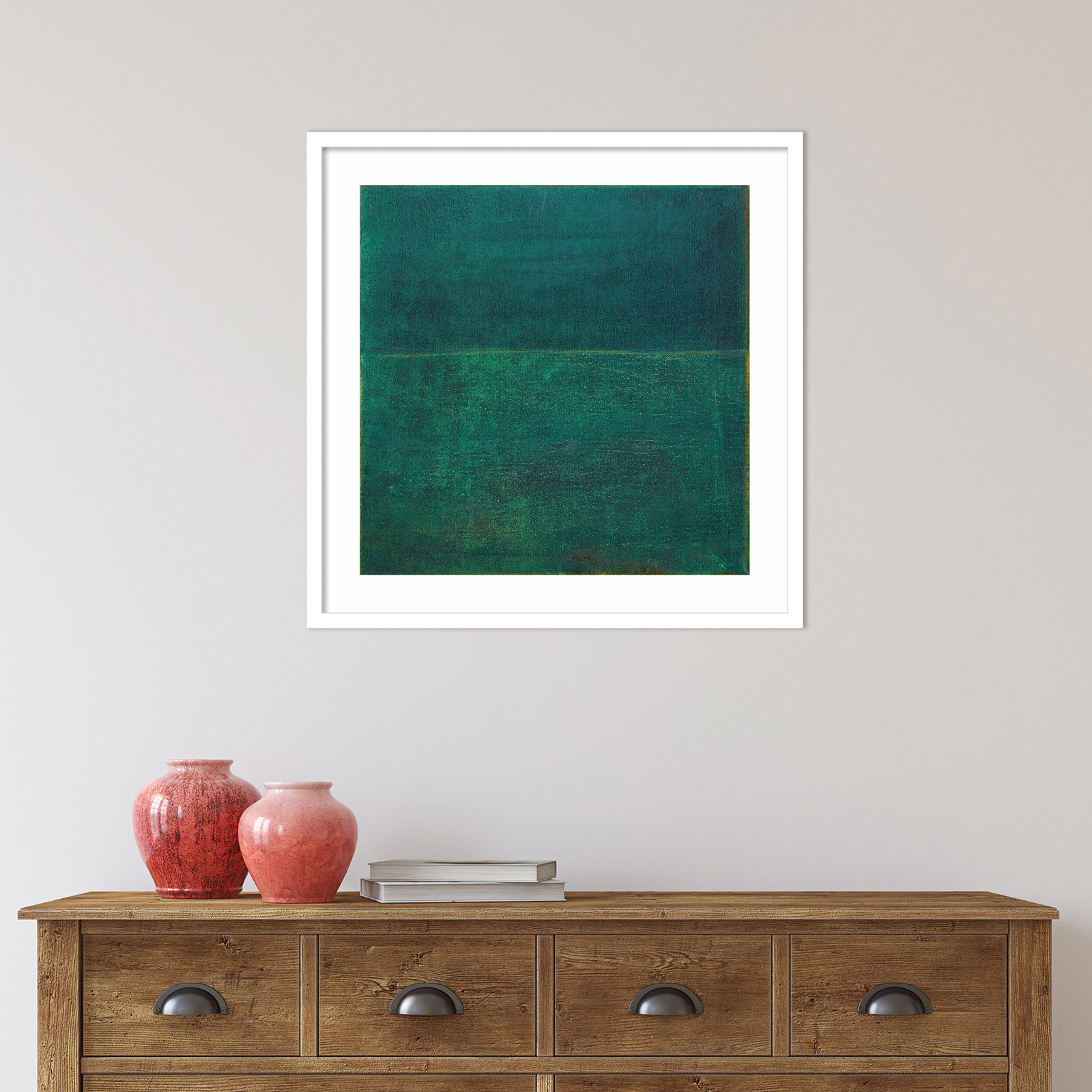 Green Zen I by Jodi Fuchs, 25.12" H x 25.12" W x 0.88" D, White Framed Paper