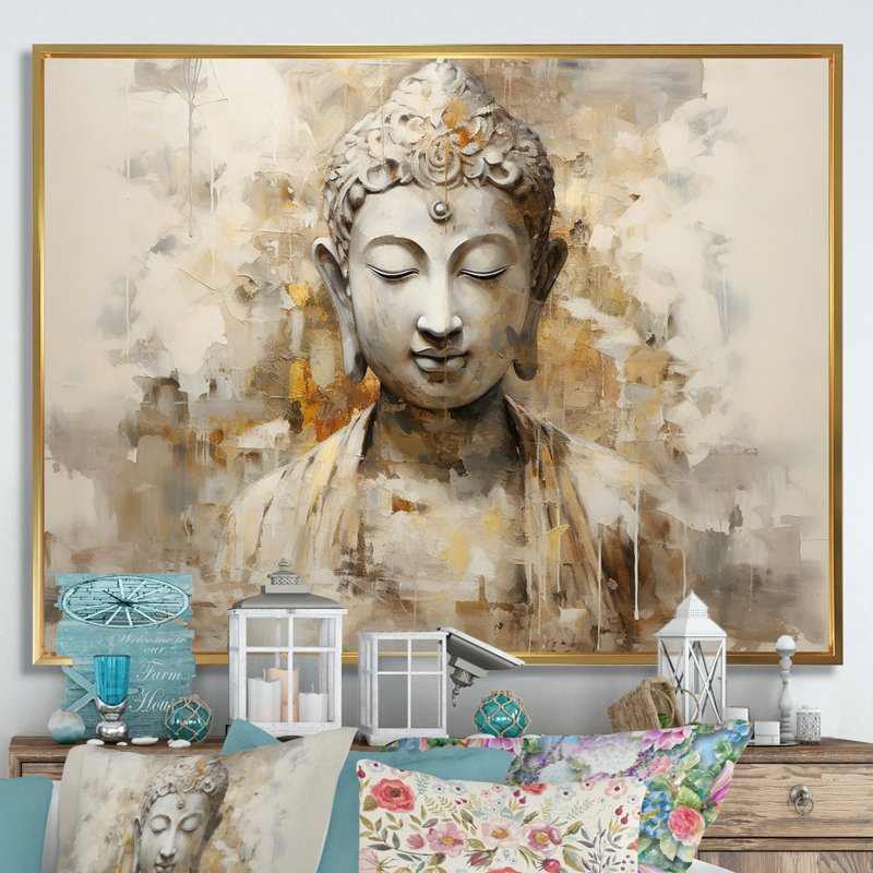 Simple bouddhisme, statue II - art sur toile bouddhisme, H 24 po x l 32 po x P 1 po, Cadre flottant doré