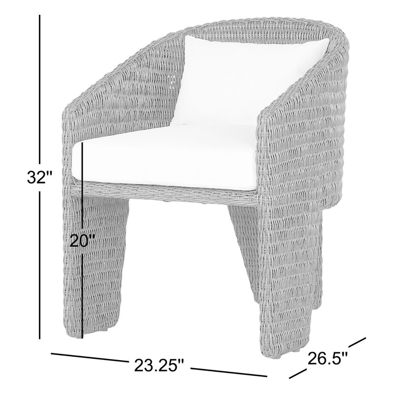 Fae Outdoor Dining Armchair, Vintage Coal Wicker/White Performance Olefin