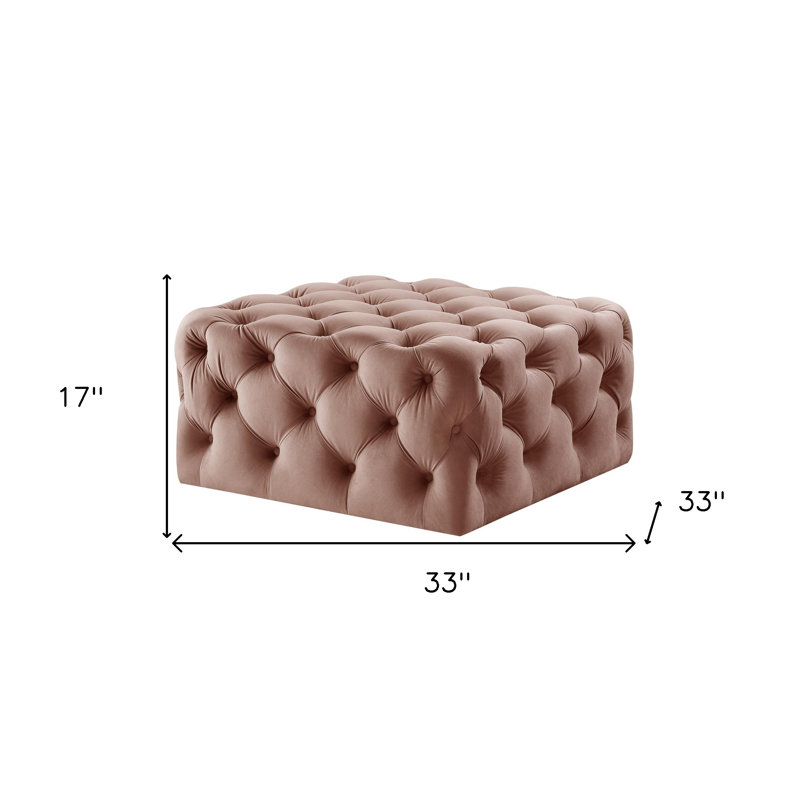 Madeline 33" Rolling Tufted Cocktail Ottoman, Velvet  Blush 
